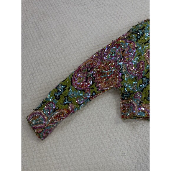 Henri Bendel x Christyne‎ Forti Beaded Sequin Bolero Jacket Colorful Silk 10 NYE - Picture 5 of 15